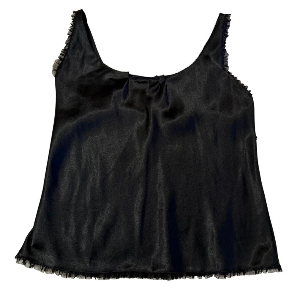 Vera Wang Y2K Whimsy Goth Romantic Black Ruffle Scoop Neck SilkyTank Top Cami M